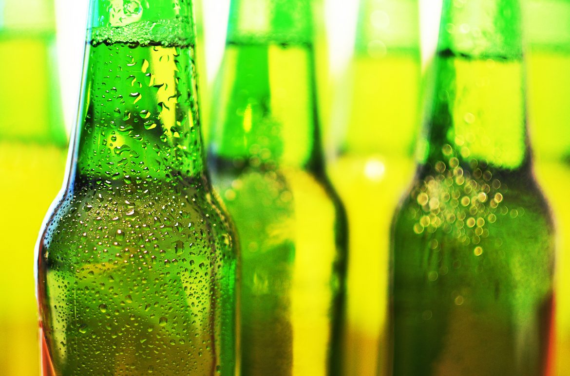 Chilled beer bottles from fridge trailer